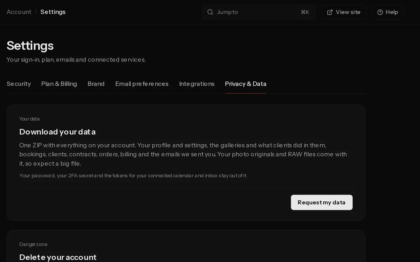 The Xposure dashboard screen for: Export your data