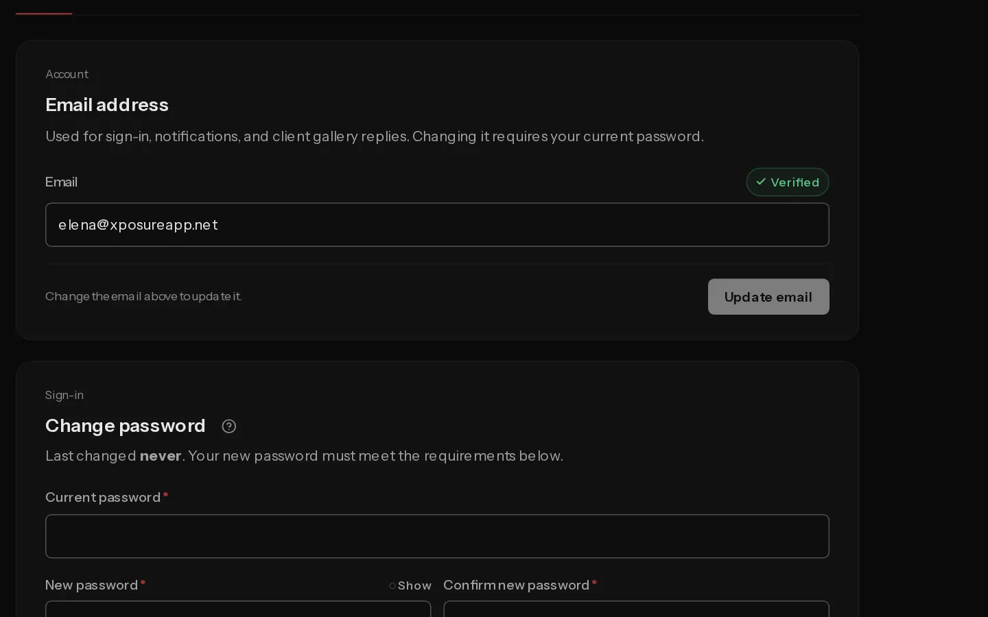 The Xposure dashboard screen for: Manage how you sign in
