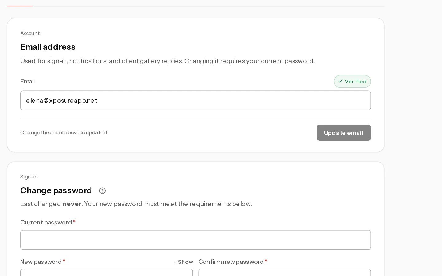 The Xposure dashboard screen for: Manage how you sign in