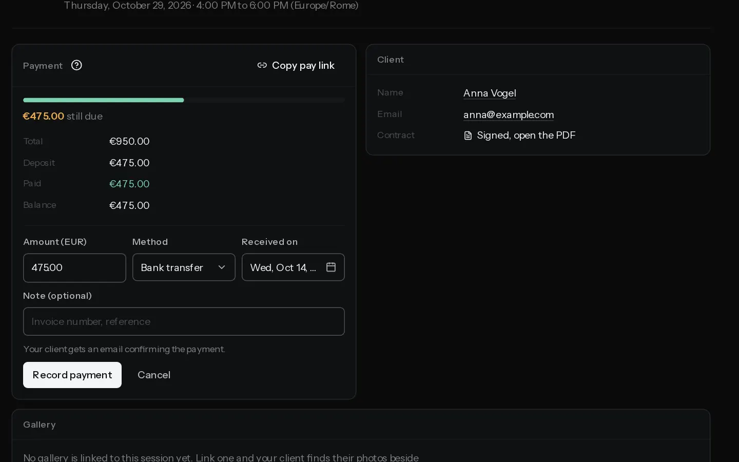 The Xposure dashboard screen for: Record an offline payment