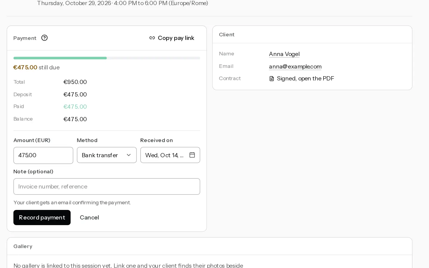 The Xposure dashboard screen for: Record an offline payment