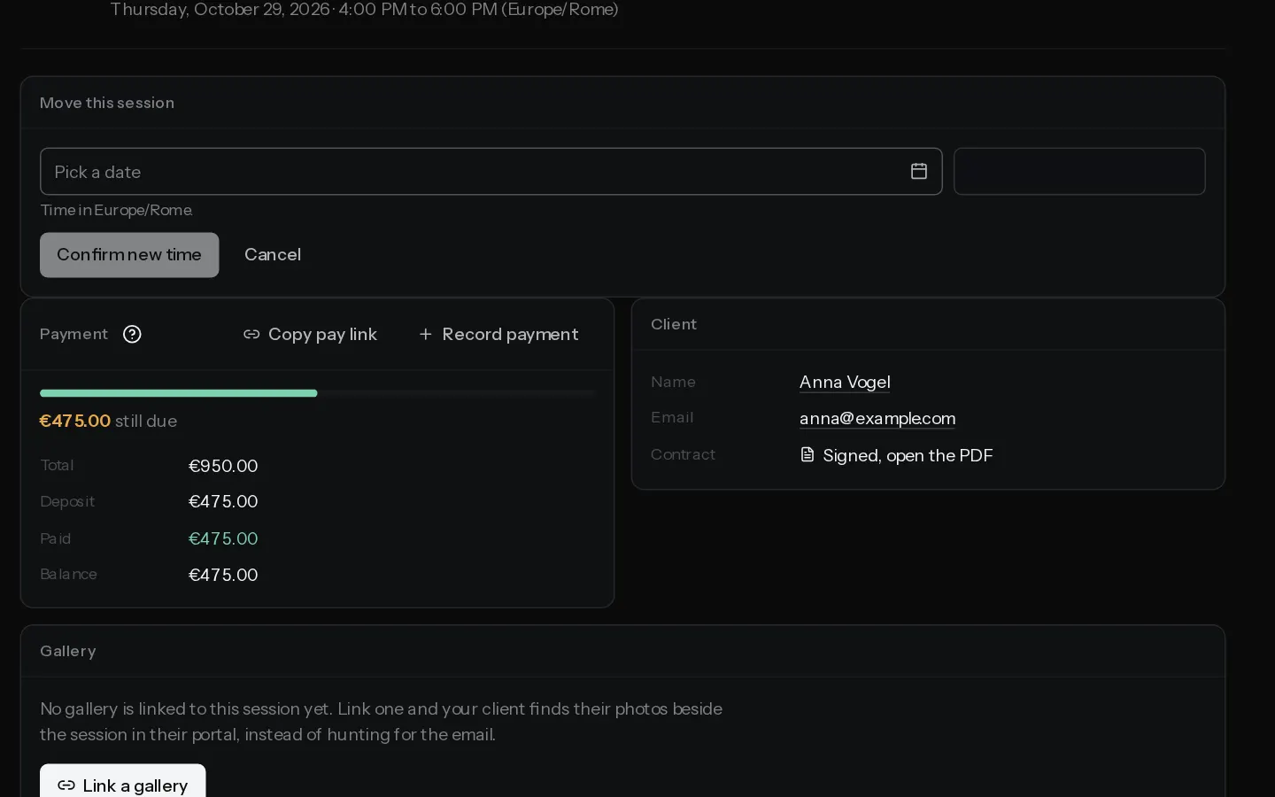 The Xposure dashboard screen for: Reschedule or cancel a booking