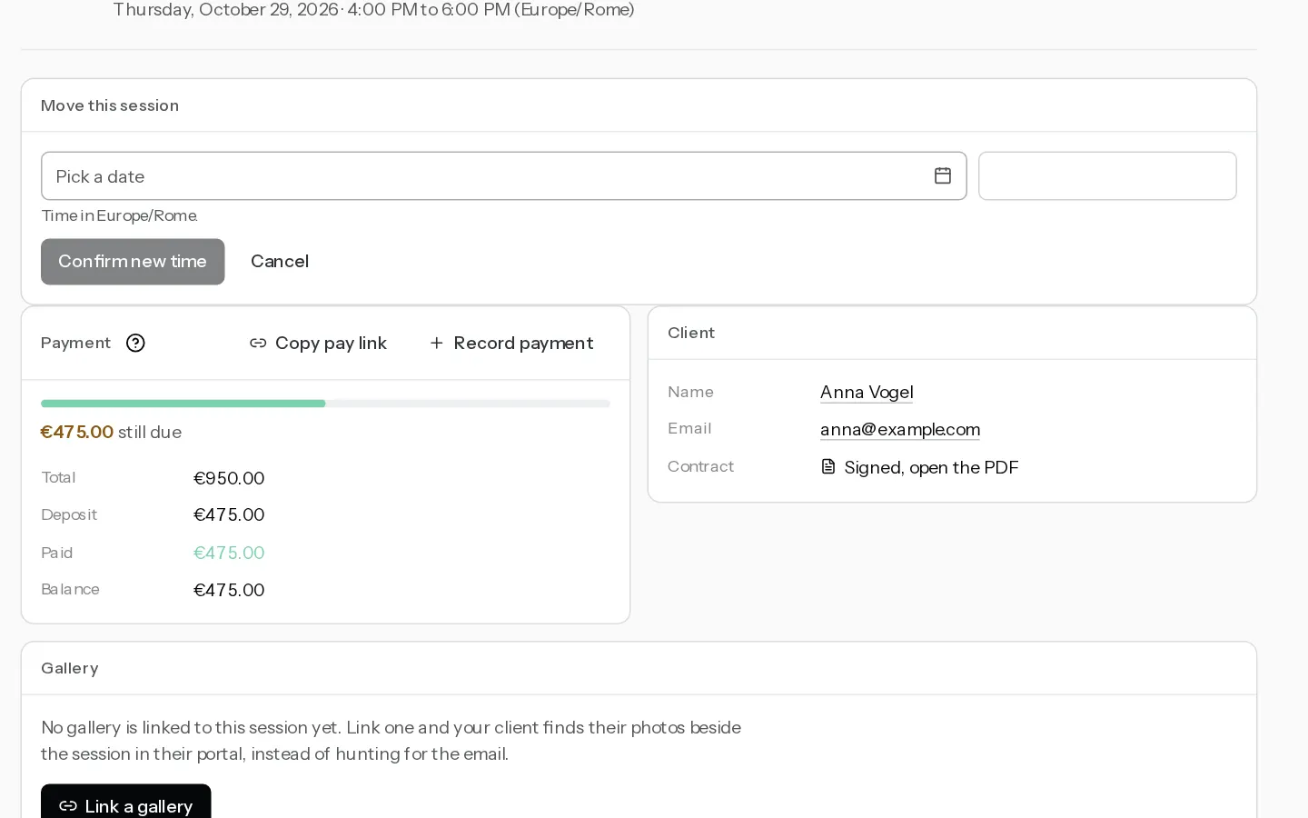 The Xposure dashboard screen for: Reschedule or cancel a booking