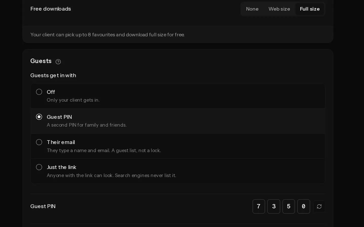 The Xposure dashboard screen for: Let guests into a gallery