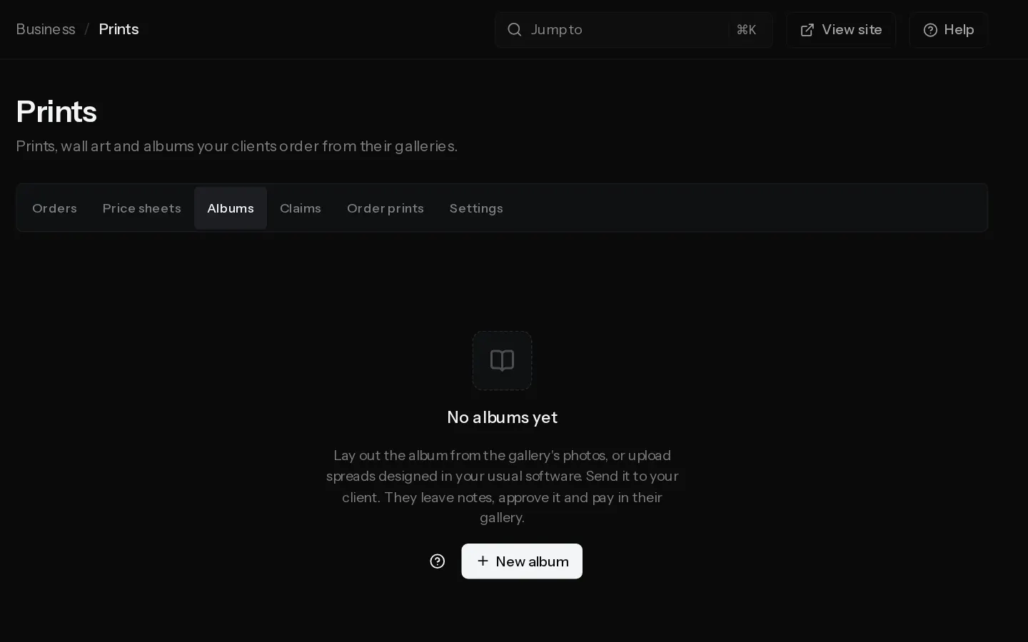 The Xposure dashboard screen for: Design and order a printed album